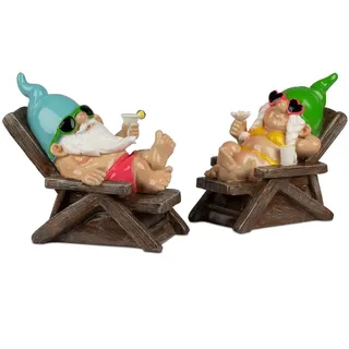 formano Gartenzwerg 2er Set Gartenzwerg Liegestuhl lustige Gartenzwerge 26cm Kunststein bunt