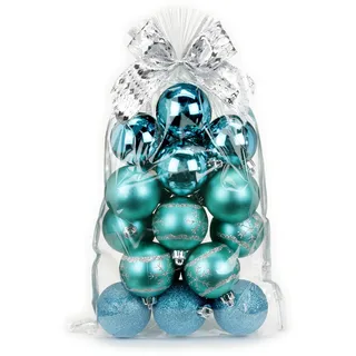 20 Stk. Christbaumkugeln 6cm Kuststoff // PVC Weihnachtskugeln Baumschmuck Dekor Motive Plastik Christbaumschmuck Mix Set Weihnachten Geschenk (türkis)