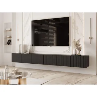 IDOHOME TV Lowboard hängend mit LED und 6 Fächern 300 cm Schwarz Matt | 300 x 40 x 36 cm, Laminierte Platte, Mehr Stauraum, Push to Open, TV Zubehör, LED Beleuchtung