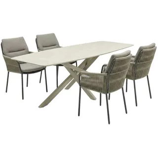 LC Garden Garten-Essgruppe Gartenset »Como« Gartentisch Beton-Optik & Armlehnstuhl Taupe Rope