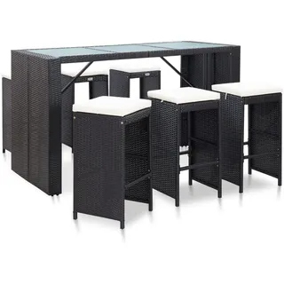 vidaXL Gartenbar Set 7-TLG. mit Auflagen Theke Bar Tresen Gartentheke Bartisch Stehtisch Barhocker Barstuhl Gartenmöbel Poly Rattan Schwarz