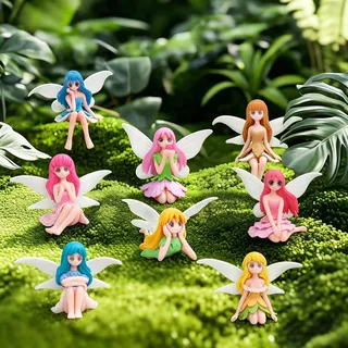 8 Stück Feengarten Zubehör, Elfen Figuren Garten Deko Aus Resin, Kleine Feenfiguren Für Pflanzentopf Terrarium Feenhaus Und Tortendeko