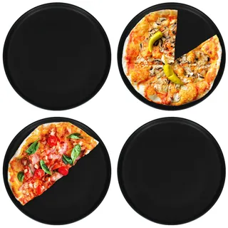 MamboCat 4er Set Pizzateller Nero groß I Ø 31cm I matt schwarze flache XXL-Teller I zum Anrichten I Steingut-Servier-Platten, Antipasti-Teller, Tapas, großer Essteller, Grill-Platte