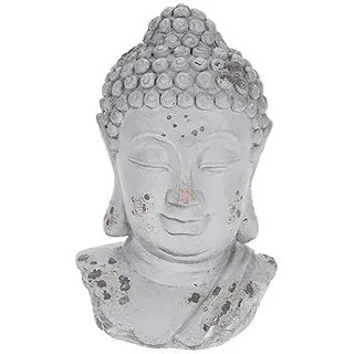 Murago - Buddha Vintage Kopf Deko Figur ca. 19,5cm Buddah Statue Grau Steingrau Budda Figuren Modern Garten Dekoration