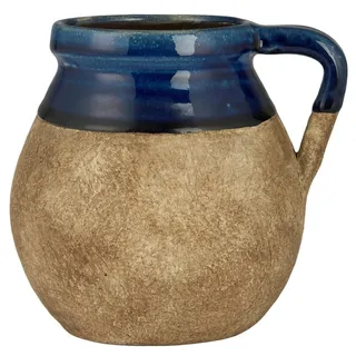 IB Laursen Keramik Vase mit Henkel naturfarbig Avignon, 14 x 12.5 x 13.5 cm, blau
