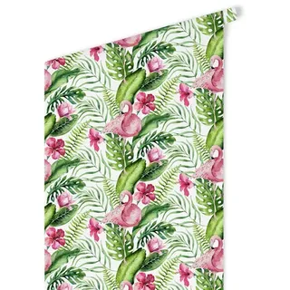 K&L Wall Art Vliestapete »Kinder Vliestapete«, Mädchen Pinker Flamingo, mehrfarbig, matt - bunt
