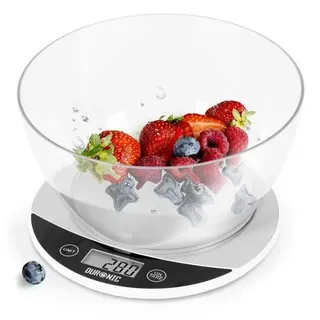 Duronic KS3000 Küchenwaage - Ultradünne Küchenwaage mit digitalen Display - 1 g - 5 kg Kapazität mit 2 L Schüssel