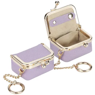 Royal Bagger Mini Schmuckkästchen aus echtem Leder für Damen, Tragbares Schmucketui mit Kiss-Lock-Verschluss, Kleine Schmuckaufbewahrung für Ringe, Ohrringe und Halsketten 1894 (Hellviolett mit Kette)