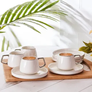 Karaca Saturn Platin Set mit 6 Kaffeetassen 90 ml, Porzellan, fur Kaffee, Teeservice, Espressotassen,Mochatassen Tee, Milch, turkischer Kaffee-Espresso Set-Türkisch Traditionalkaffee Tasse