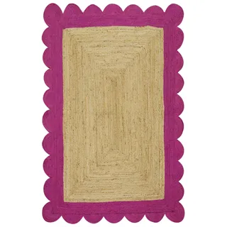 CASAVANI Boho-Läuferteppich, gewellte Jute, 2x10 Kelim-Teppich, Beige & Pink, gewebter Flachgewebe-Läufer für drinnen, draußen, Flurtreppe, Küche, Eingang, Balkon