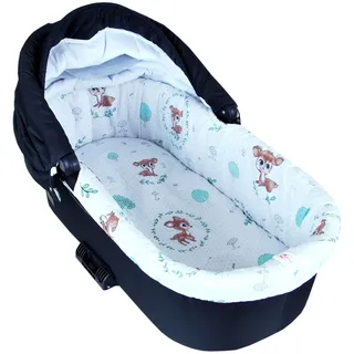 BABYLUX Umrandung für Kinderwagen Stubenwagen BABYWANNE + Matratze 2 Tlg Set Doppelseitig (W14 - Grau + Wald Reh)