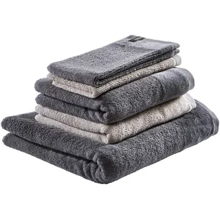 Schöner Wohnen Frottierset SW-Sense, Anthrazit, Sand, Textil, 5-teilig, Uni, 70x140 cm, Oeko-Tex® Standard 100, saugfähig, Aufhängeschlaufe, angenehm weich, hochwertige Qualität, schnelltrocknend, Badtextilien, Handtuch-Sets