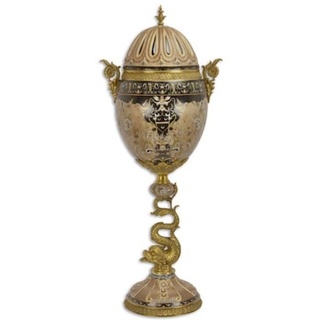 Casa Padrino Porzellan Deko Vase mit Deckel Beige / Schwarz / Messingfarben 33,5 x 25 x H. 84,3 cm - Deko Accessoires im orientalischen Stil
