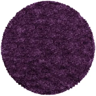 KADIMA DESIGN Teppich Hochflor Langflor Uni Kuschelig Waschbar Strapazierfähig Wohnzimmer Schlafzimmer Rund Violett 160x160 cm – SALZACH von Kadima Design