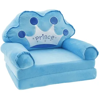 Kindersofa,2-in-1 weiche Kleinkindstühle mit Griff,80×50 cm,Faltbarer Baby-Loungesessel,Umwandelbares Spielsofa zum Liegestuhl für 1 bis 4 Jahre alte Mädchen und Jungen Spielzimmer(Blaue Krone)