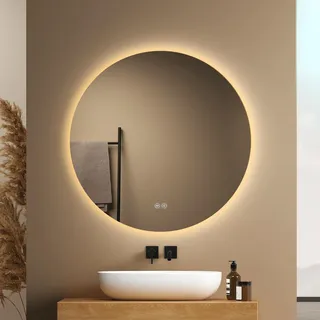 EMKE Runder Badspiegel mit Beleuchtung 80 cm – Spiegel mit 3 Lichtfarben, dimmbar, Touch, Memory-Funktion, energiesparend – Badezimmerspiegel & Wandspiegel