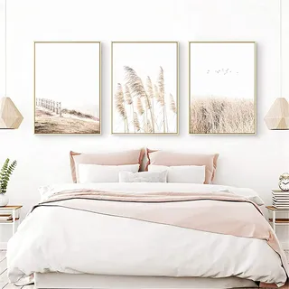 TBDY 3er Beige Beach Poster Set,Home Deko für Schlafzimmer und Wohnzimmer-Pampasgras Boho Beige Natur Wandbilder ohne Bilderrahmen (40x50cm x3)