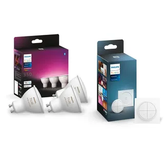 Philips Hue White & Color Ambiance GU10 3-er Pack inkl. Hue Tap Dial Schalter, 3x350lm, dimmbar, bis zu 16 Mio. Farben, steuerbar via App, kompatibel mit Amazon Alexa (Echo, Echo Dot)