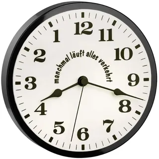 Selva Wanduhr Linksläuferuhr – Rückwärtsläuferuhr – Ostfriesenuhr – Party-/JUXUHR – Lustiger Aufdruck: „Manchmal läuft Alles verkehrt“ – Material: Kunststoff – Quarzwerk – Maße: Ø 21 cm – 345435
