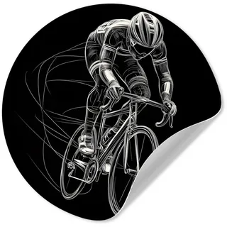 MuchoWow Wandsticker Strichzeichnung - Weiß - Radfahren - Geschwindigkeit (1 St), Selbstklebende Runde Vliestapete, Wohnzimmer, 140x140 cm 140 cm x 140 cm x 0.1 cm