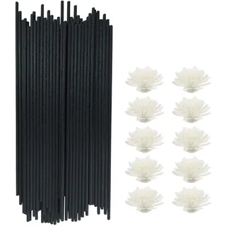 Duftstäbchen,50 Stück Schwarz Raumduft Stäbchen Diffusor Stäbchen Raumduft Diffuser mit 10 Blumen für Raumduft,Ersatz Duft Stäbe Für Büro,Zuhause,25cm x 3mm