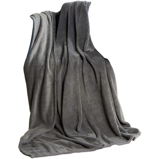 CELINATEX Flauschige XL Kuscheldecke 220 x 240 cm grau Decke Sofa Wohndecke weich Soft Mikrofaser Fleece Oeko-TEX TV-Decke