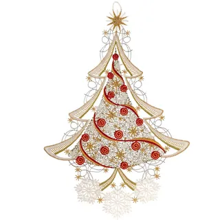 w. reuter & sohn - plauener spitze Fensterbild "Weihnachtsbaum" Gr. 1, gold (goldfarben, grün, rot), B:24cm H:37cm, Polyester, W. REUTER & SOHN - PLAUENER SPITZE, Fensterbilder, Made in Germany