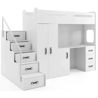 Interbeds Etagenbett Hochbett MAX 4 Größe 200x80cm mit Schrank und Schreibtisch, Farbe zur Wahl inkl. Matratze (weiß)