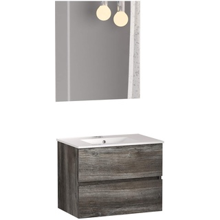 Baikal Badezimmer Onyx 50 cm, 2 Schubladen, an der Wand hängen, mit Keramikwaschbecken. Vintage-Finish. Montierte Möbel, Melamin 16, 50, 19 Keramisches Waschbecken