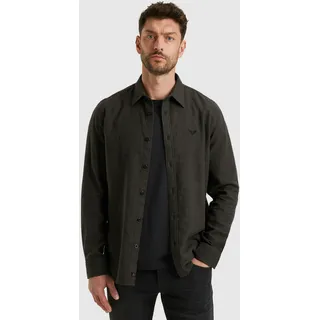 Langarmhemd PME LEGEND, Herren, Gr. L, N-Gr, jet schwarz, Web, Obermaterial: 100% Baumwolle, unifarben, regular fit hüftbedeckend, Rundhals, 2-Knopf-Manschette, Hemden, mit Knopfleiste