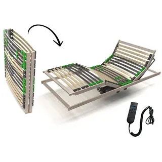Lattenrost mit Motor fertig Montiert - MotoSTAR - Notabsenkung - 28 Federleisten - 7 Zonen, Lattenrost2go, Kopfteil motorisch verstellbar, Fußteil motorisch verstellbar, mit Notabsenkung braun|grün 90 cm x 200 cm x 8 cm