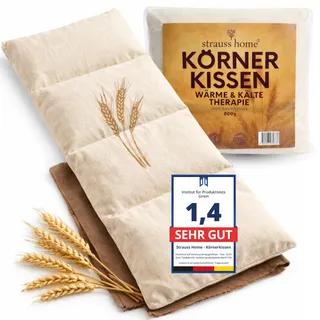 Strauss Home® Körnerkissen groß – Mikrowellengeeignetes Wärmekissen gegen Verspannungen in Nacken, Schultern und Rücken – natürliche Weizenkörner – 20x50 cm