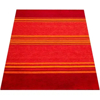 Paco Home Wollteppich Gabbeh 307, rechteckig, Höhe: 14 mm, Kurzflor, handgewebt, reine Wolle, Gabbeh-Stil, gestreift, Wohnzimmer braun 80 cm x 150 cm x 14 mm