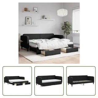 The Living Store Tagesbett Ausziehbar mit Schubladen Schwarz 80x200 cm Stoff - Schwarz