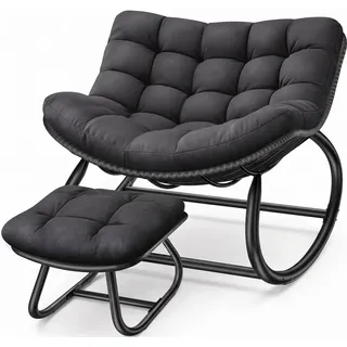 ELONEO Schaukelstuhl – Relax Schaukelsessel für Garten & Balkon (kippsicher, max. Belastung 120kg, witterungsbeständig), ergonomischer Loungesessel / Relaxsessel für Garten & Wohnzimmer schwarz