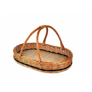 PM24 MyBer® Tablett Serviertablett Korb aus Weide für Obst Brot Gebäck Weidentablett Weidenkorb Tragekorb Tragetablett Maße B/T/H: 44/30/8cm(28cm mit Henkel) braun Handarbeit K2-137