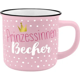 GRUSS & CO Becher Motiv "Prinzessin" | New Bone China Porzellan, Emaille-Optik, 35 cl | Geschenk Schule, Mädchen | 45781: Porzellan-Becher in nostalgischer Emaille-Optik