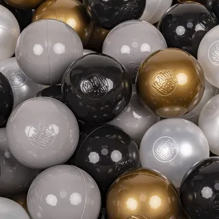 KiddyMoon 200 ∅ 7Cm Kinder Bälle Spielbälle Für Bällebad Baby Plastikbälle Made In EU, Schwarz/Perle/Golden/Grau