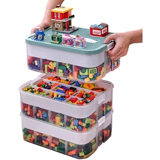 Kinder Aufbewahrungsbox mit Deckel Bausteine Boxen Aufbewahrung Spielzeugkiste Kinderzimmer Kinderbox 3 Stufen Stapelboxen Staubox Ordnungsboxen Transparent Organizer Box Trennbare Kunststoffbox