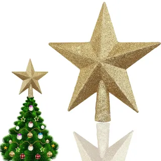 Christbaumspitze Gold Stern – Weihnachtsbaumspitze Glitzer 20cm | Bruchfeste Tannenbaumspitze Gold für Elegante Deko | Leichte Baumspitze Weihnachten aus Kunststoff, Wiederverwendbar
