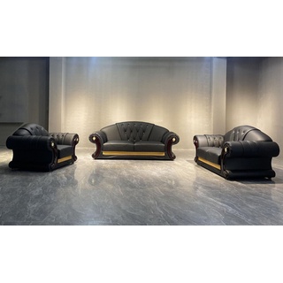 JVmoebel Sofa Ledersofa Couch 3tlg. Set Garnitur Sofa Couchgruppe Garnituren, 3 Teile schwarz