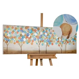 KunstLoft Leinwandbild | 100% HANDGEMALT | 150x50cm | Gemälde 'Buntes Herbstlaub' | Wald & Bäume | Bunt Weiß | Wandbild Wohnzimmer
