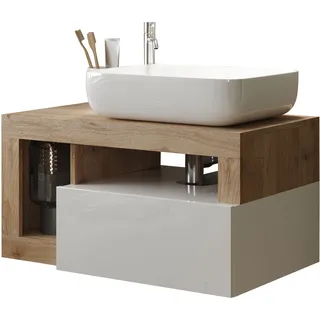 WELLTIME Waschtisch »Hamburg«, 1 Schubkasten, Breite 79 cm, Soft-Close, inkl. Keramik-Aufsatzbecken
