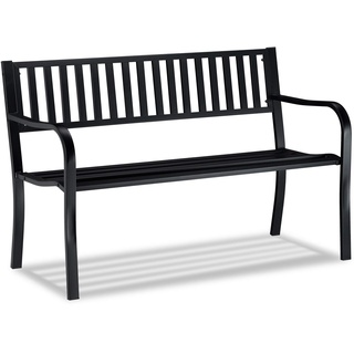Relaxdays Gartenbank, bequemer 2-Sitzer, robuste Metallbank, für Terrasse, Balkon, HBT 82 x 127,5 x 59,5 cm, schwarz