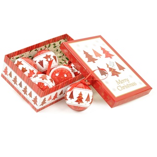Dmora Box 6 Weihnachtskugeln, gemusterte Baum Ornamente, Set Sortiment Weihnachtskugeln, Box Weihnachtsbaum Set, Durchmesser 7,5cm, Farbe Weiß und Rot