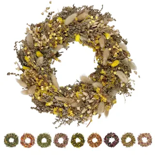 PHILARO Trockenblumenkranz All Seasons Ø30 cm gelb- kein Plastik I Trockenblumen Premium Qualität aus Europa - Türkranz - Tischkranz - Wandkranz - Trockenblumenkranz