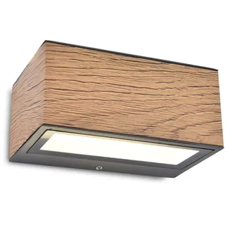 Lutec Moderne LED Außen Wand Leuchte Lampe GEMINI Holzoptik 4000K 500lm 9cm IP54