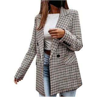 KIKI Wintermantel Damen Mode Karierter Anzug Langarm-Blazer mit Umlegekragen Zweireihige