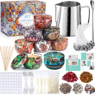 MUOIVG Kit zur Herstellung von Wachskerzen, DIY, Set Duftkerzen, 50 Kerzendochte, 1 Herstellungsglas, 8 Dosen mit Töpfen, 56 Dochtaufkleber und 2 Halterungen