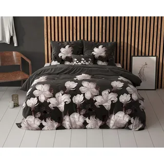 Sitheim-Europe Bettwäsche Imma Elegance Bettbezug mit dunkler Blume, Baumwolle, 3 teilig, Antiallergisch, knitterarm und bügelfrei schwarz